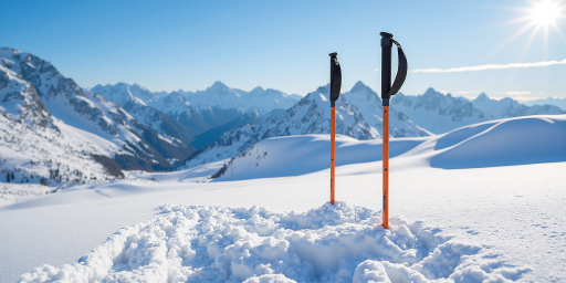 雪山滑雪的照片，雪山上有人在滑雪，雪道蜿蜒，背景是连绵的雪山，天空湛蓝，阳光明媚